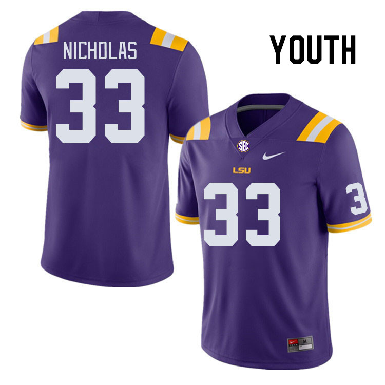 Youth #33 Javen Nicholas LSU Tigers College Football Jerseys Stitched-Purple
